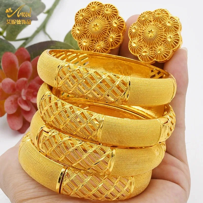 Designer African Bracelet: 24K Gold-Colored Bangles for Women, Luxury Wedding Jewelry