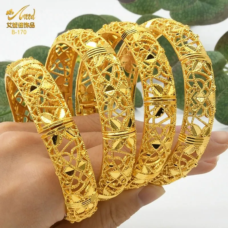 Designer African Bracelet: 24K Gold-Colored Bangles for Women, Luxury Wedding Jewelry