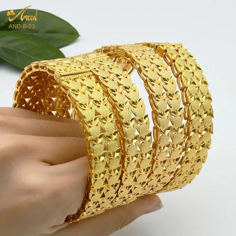 Designer African Bracelet: 24K Gold-Colored Bangles for Women, Luxury Wedding Jewelry