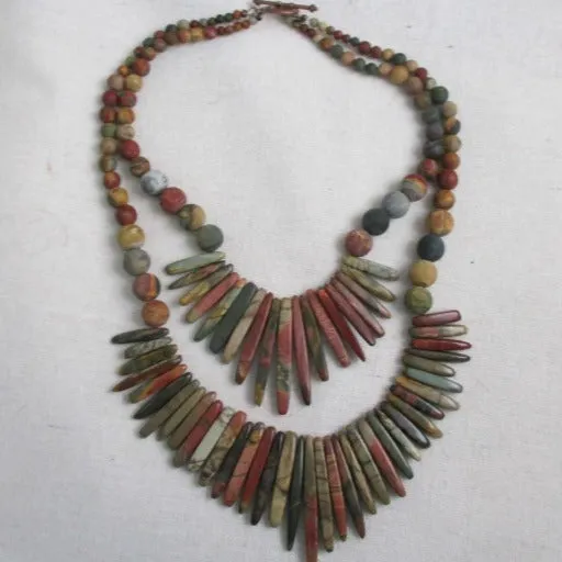 Designer Handmade Earthy Tone Gemstone Red Creek Jasper Bib Necklace