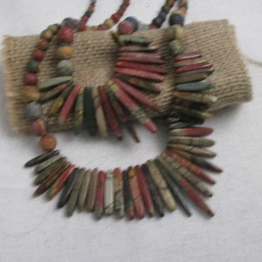 Designer Handmade Earthy Tone Gemstone Red Creek Jasper Bib Necklace