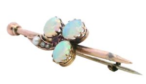 Elegant Yellow Gold Opal and Pearl Bar Brooch