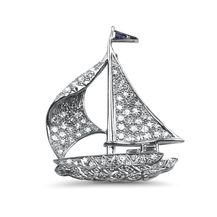 Estate Platinum Diamond Sailboat Brooch