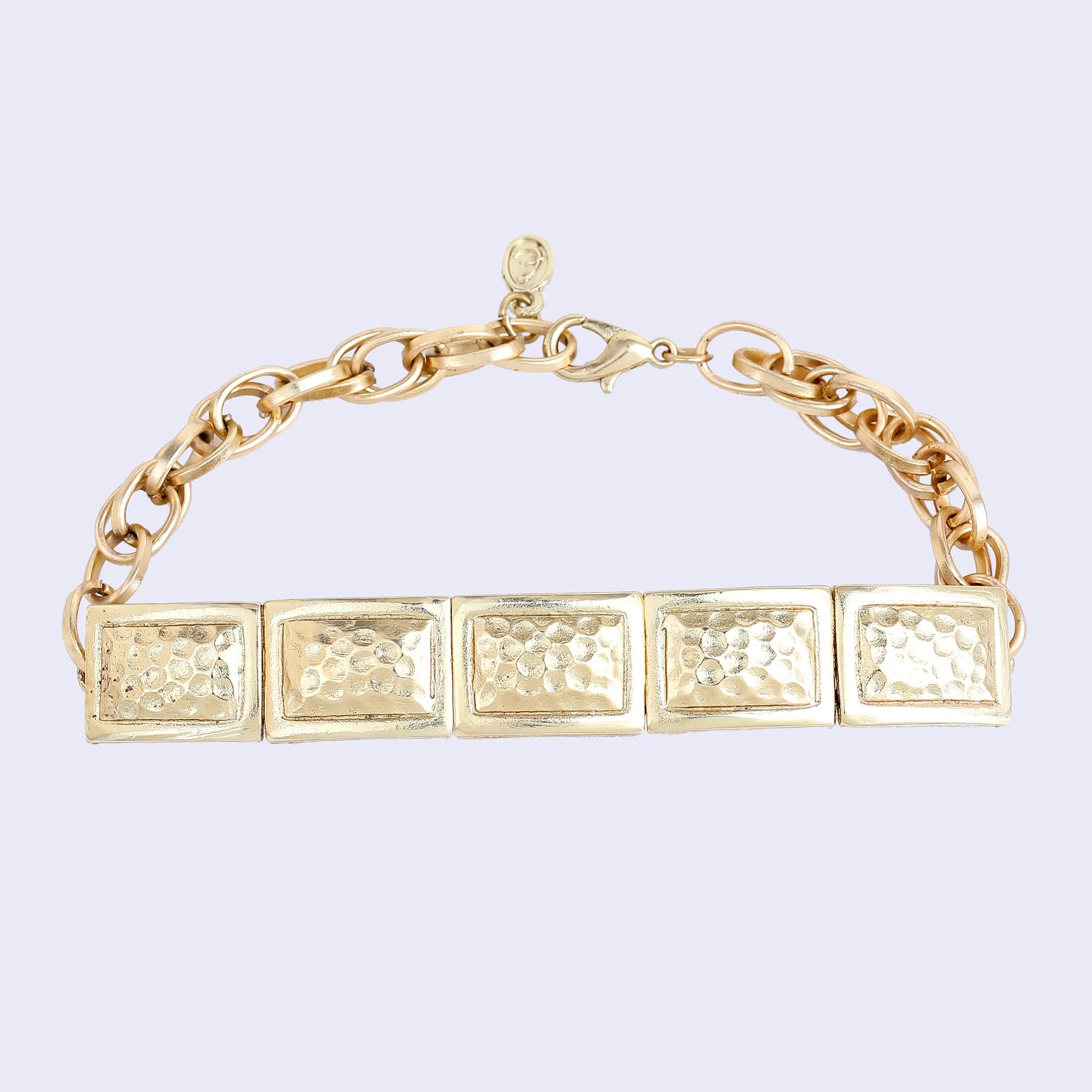 Estele Gold Tone Stylish Rectangular Shaped Adjustable Beaten Gold Bracelet for Women