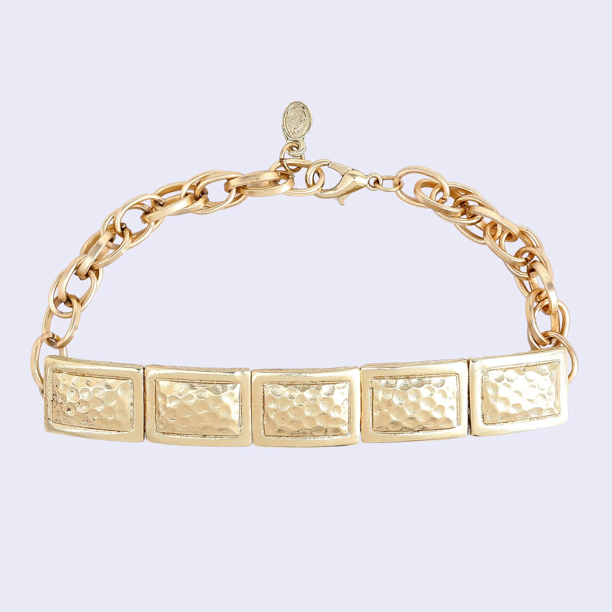 Estele Gold Tone Stylish Rectangular Shaped Adjustable Beaten Gold Bracelet for Women