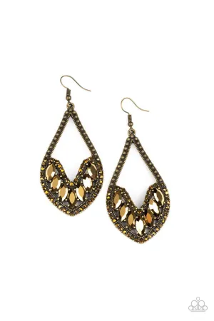 Ethereal Expressions Brass Aurum Rhinestone Earrings - Paparazzi Accessories