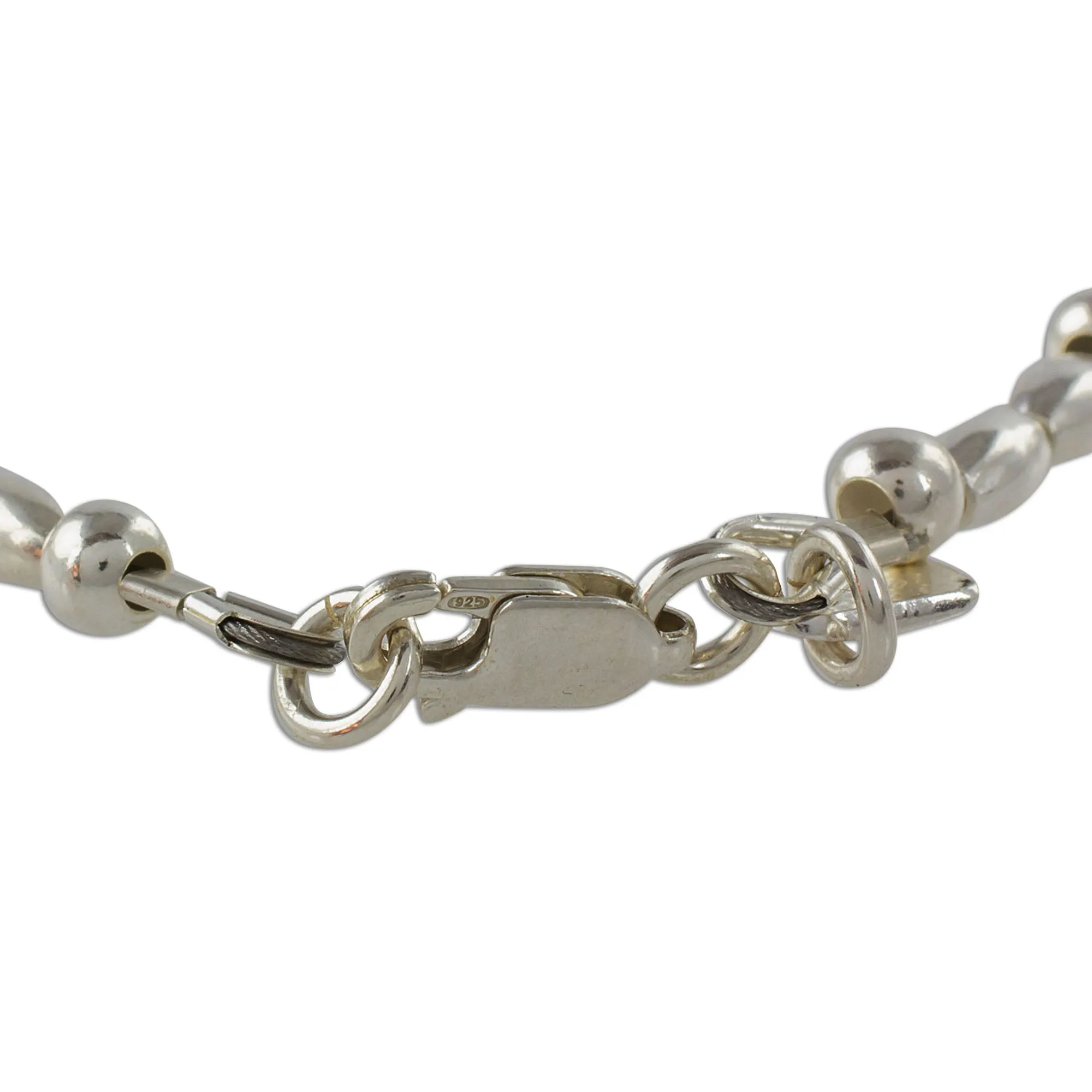 Gleaming Combination High-Polish Sterling Silver Beaded Bracelet from Guatemala