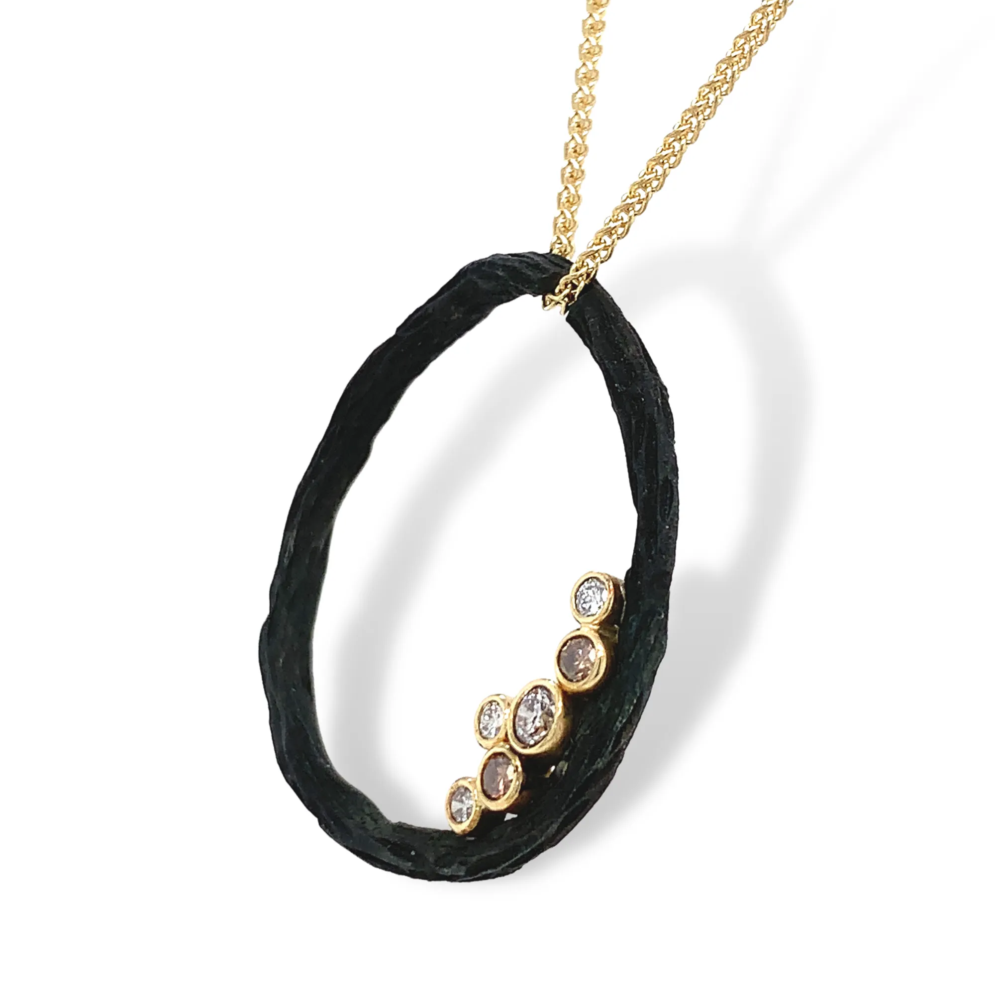 Gold & Cobalt Chrome Diamond Necklace - "Pebble Beach"