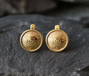 Gold Button Earrings - Round Flower Studs, Disc Earrings