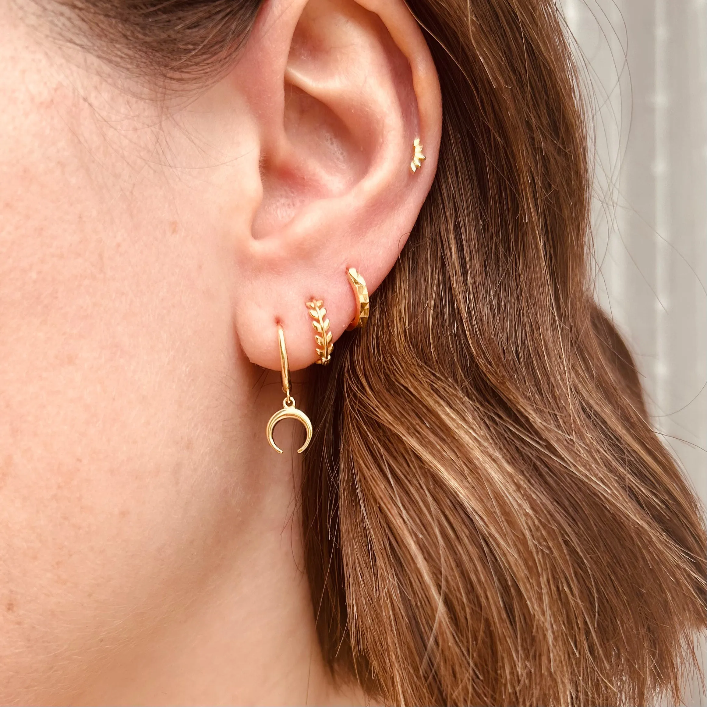 Gold Horn Crescent Hoops