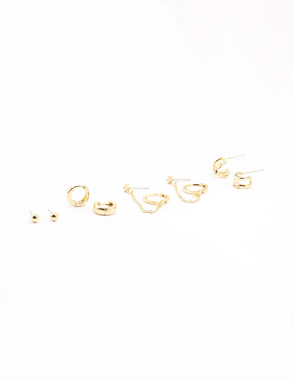 Gold Plated Chunky Hoop & Chain Earrings 4-Pack