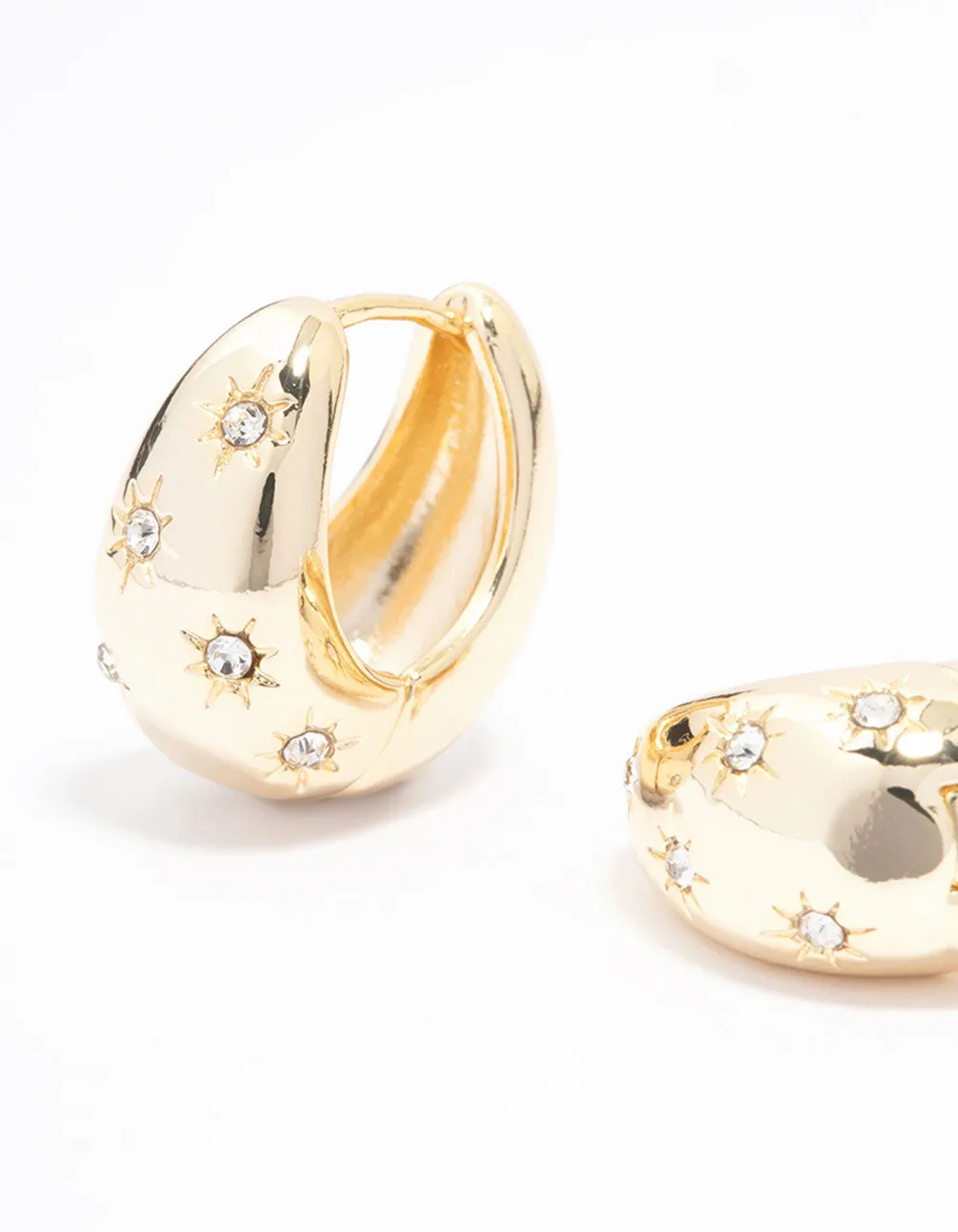 Gold Plated Cubic Zirconia Chunky Hoop Earrings