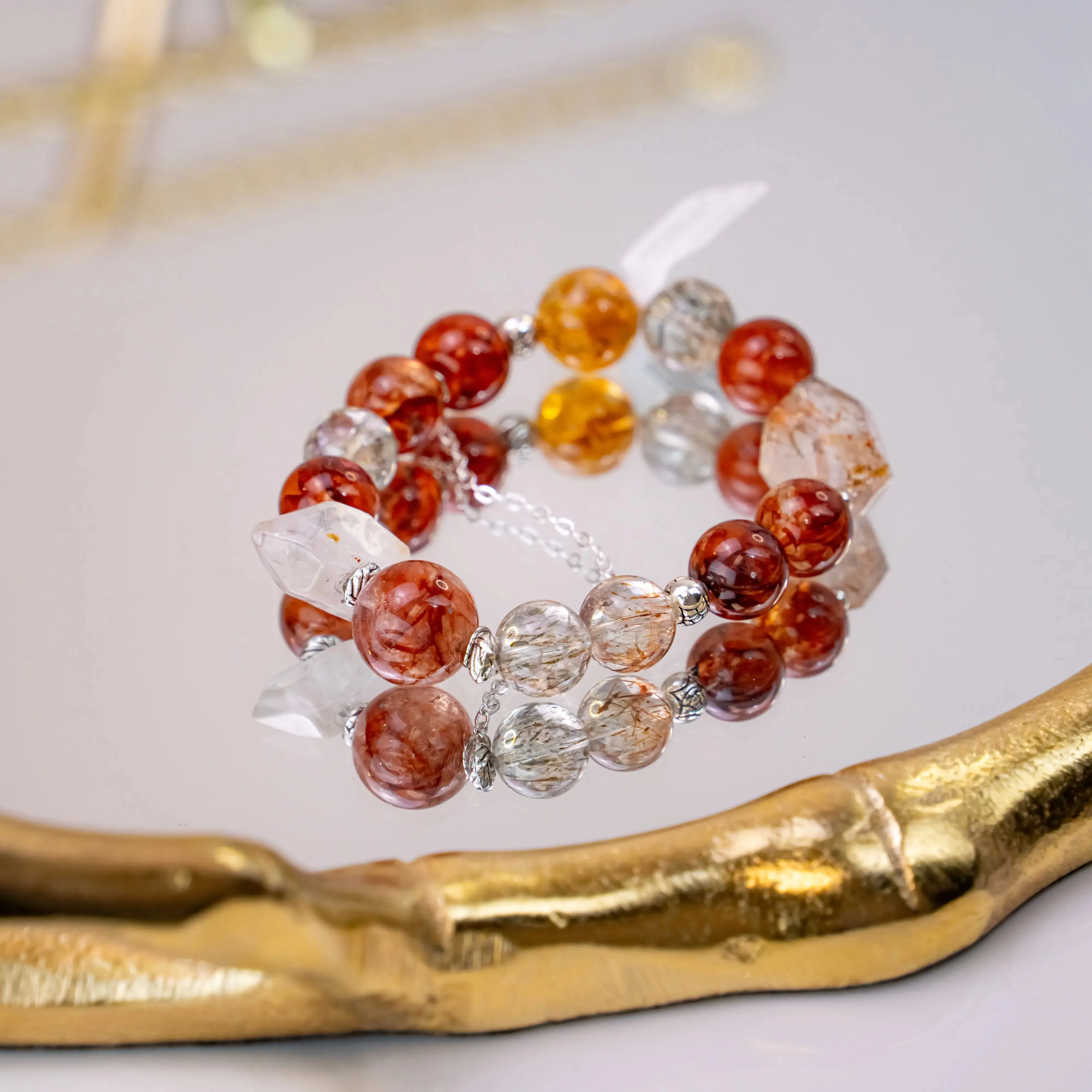 Gold Super 7 Citrine Red Hematoid Quartz Bracelet