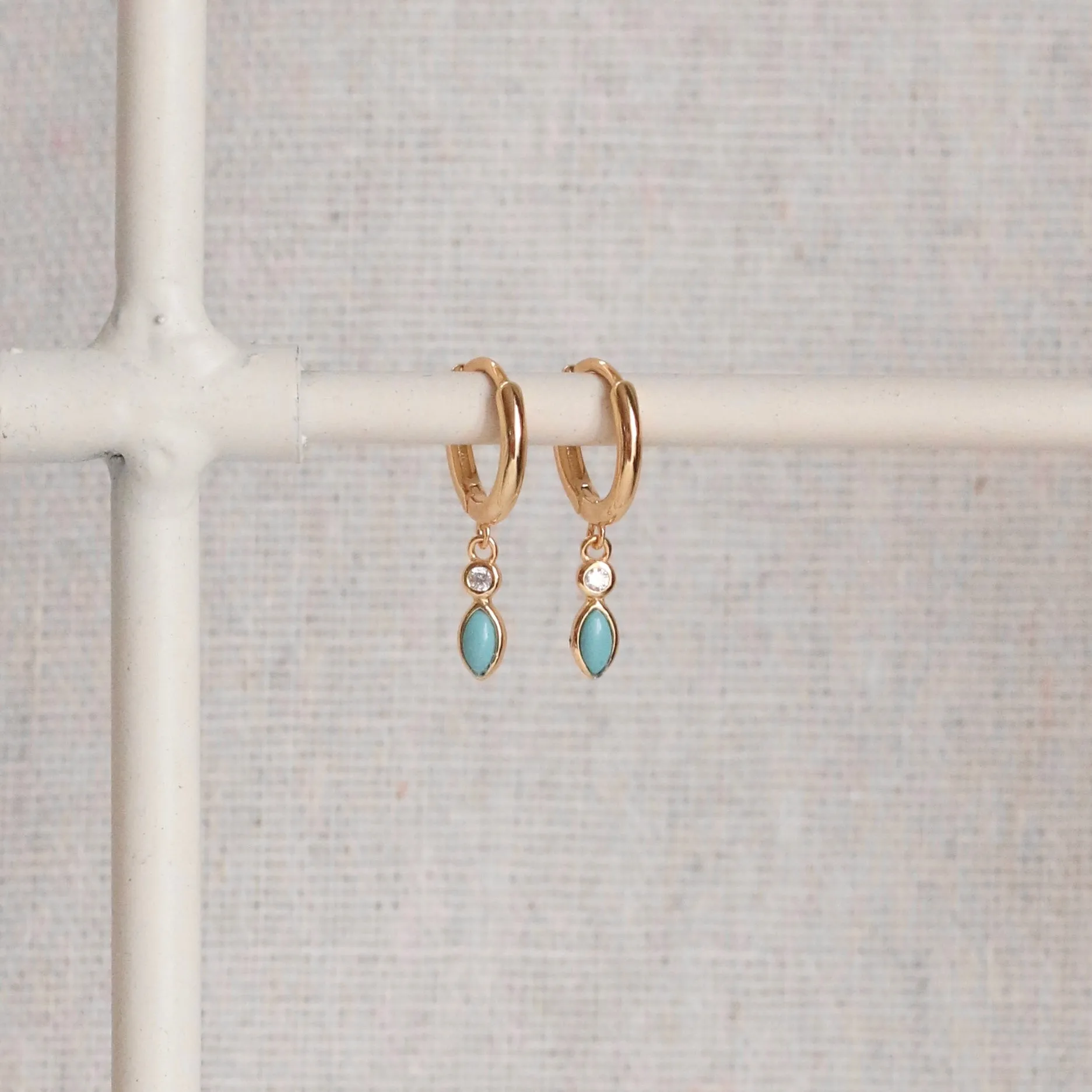 Gold Turquoise Diamanté Huggie Hoops