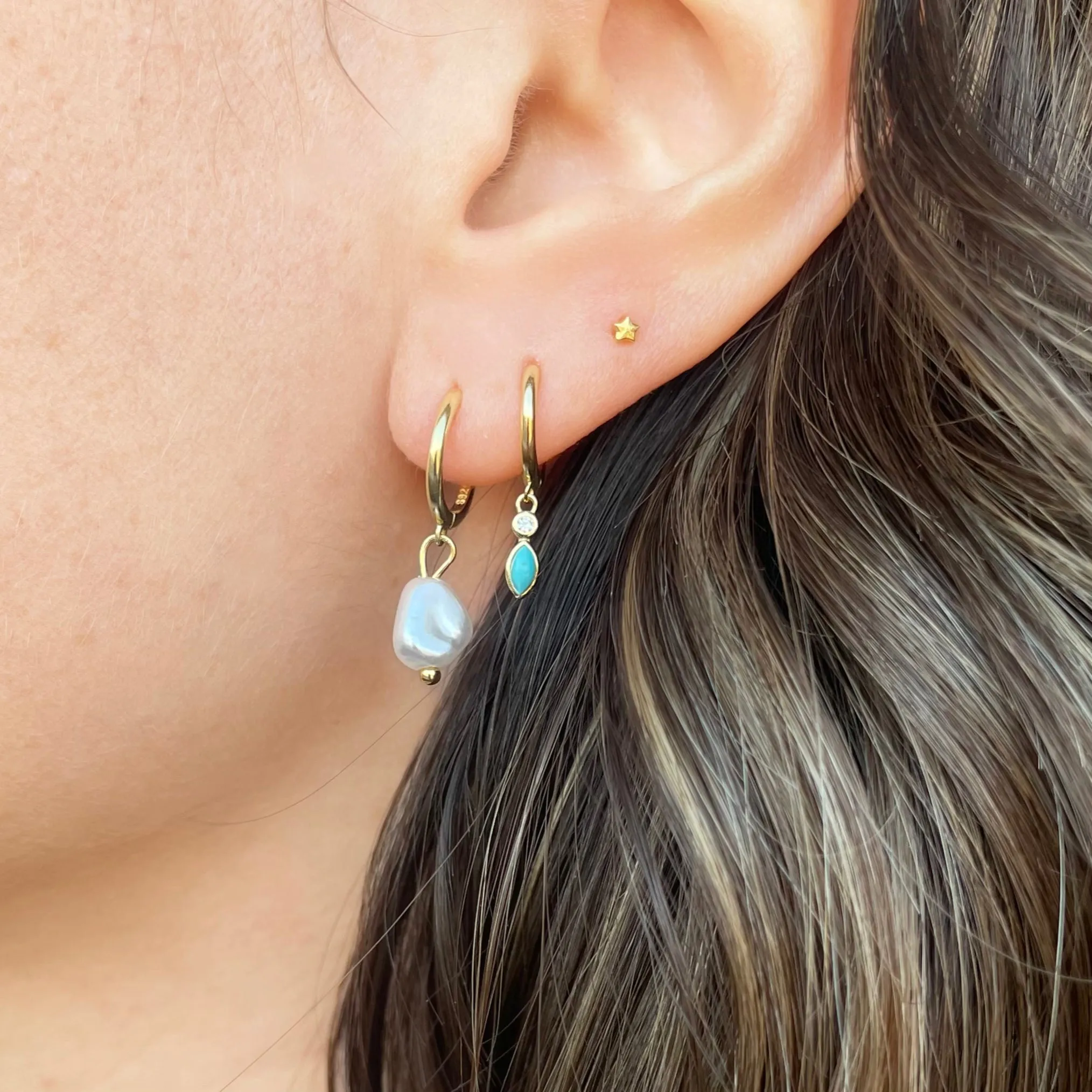 Gold Turquoise Diamanté Huggie Hoops