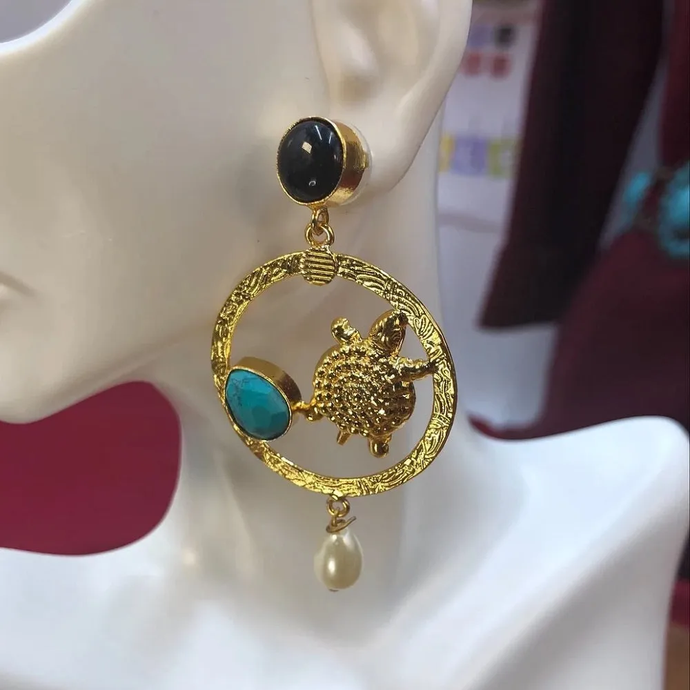 Golden Dangle Turquoise Earrings