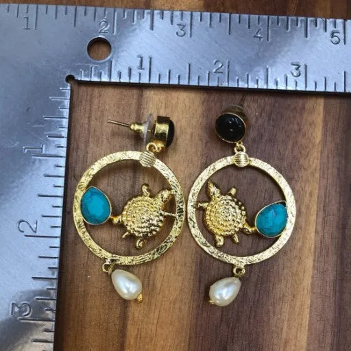 Golden Dangle Turquoise Earrings