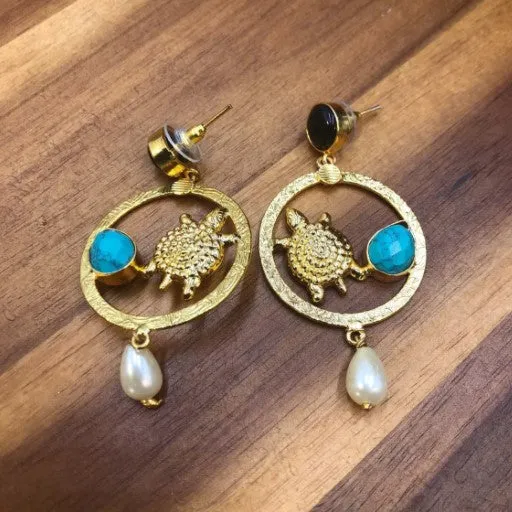 Golden Dangle Turquoise Earrings