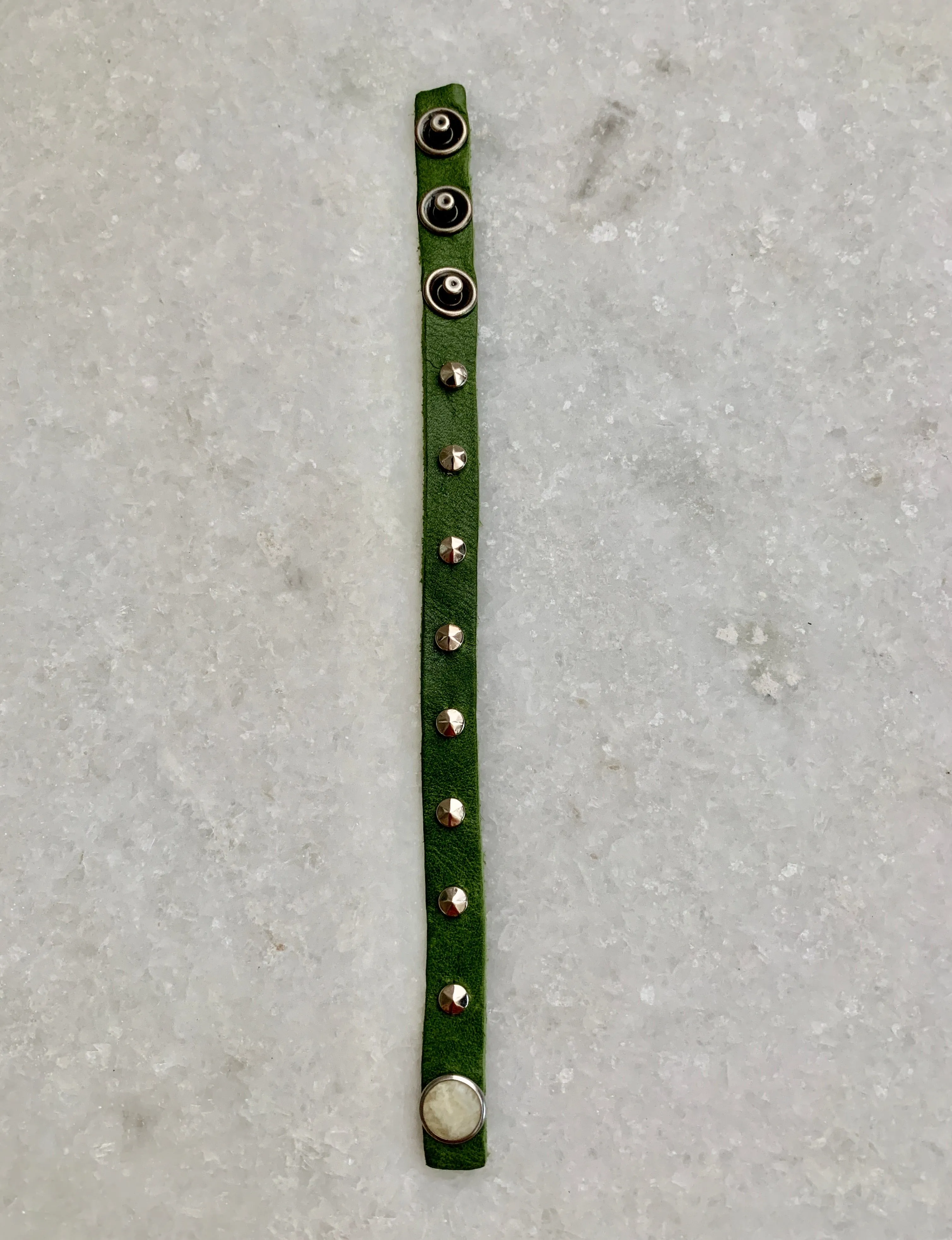 Green Leather Bracelet w/Silver Studs