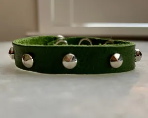 Green Leather Bracelet w/Silver Studs