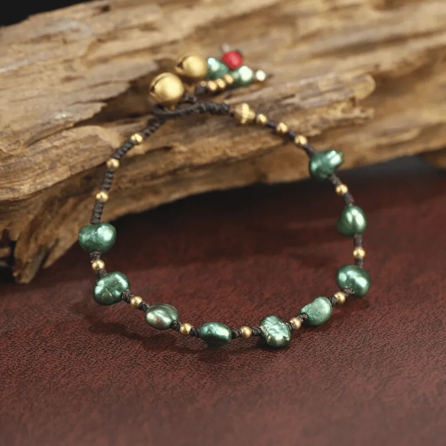 Green Pearls Handmade Braided Bracelet