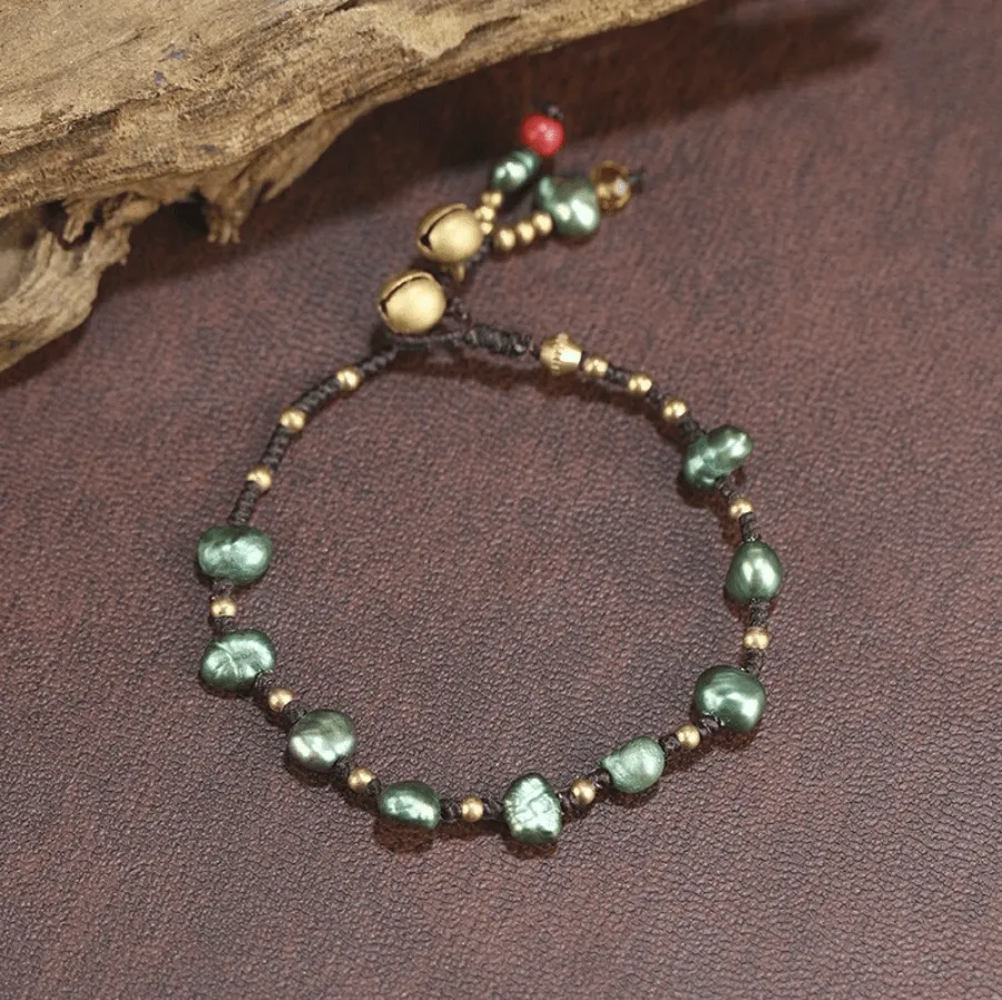 Green Pearls Handmade Braided Bracelet