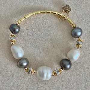 Grey White Pearls Diadem Bracelet