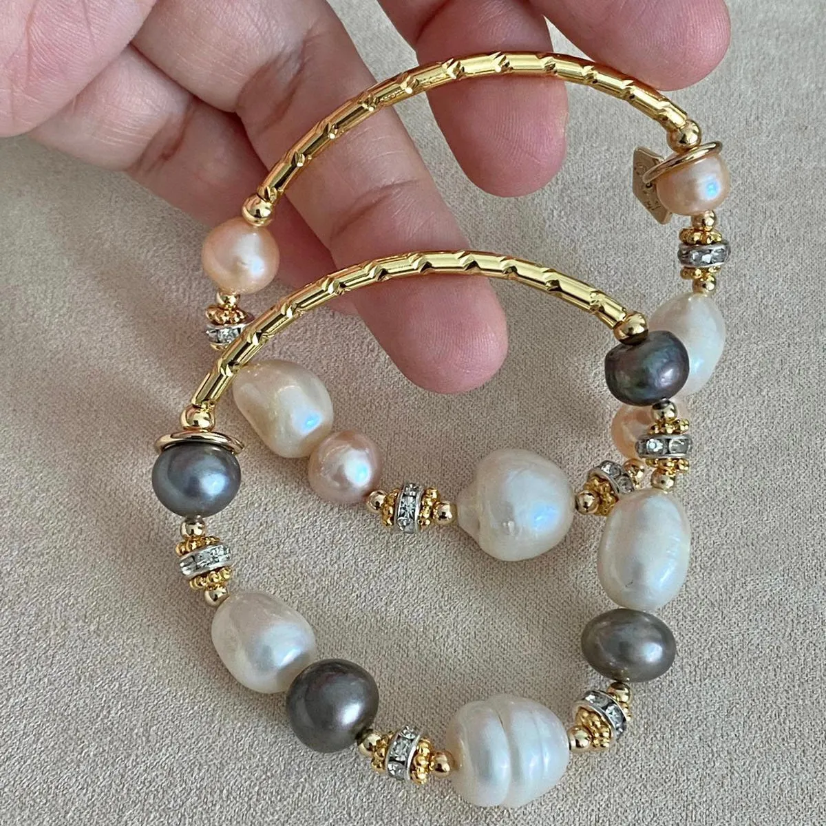 Grey White Pearls Diadem Bracelet