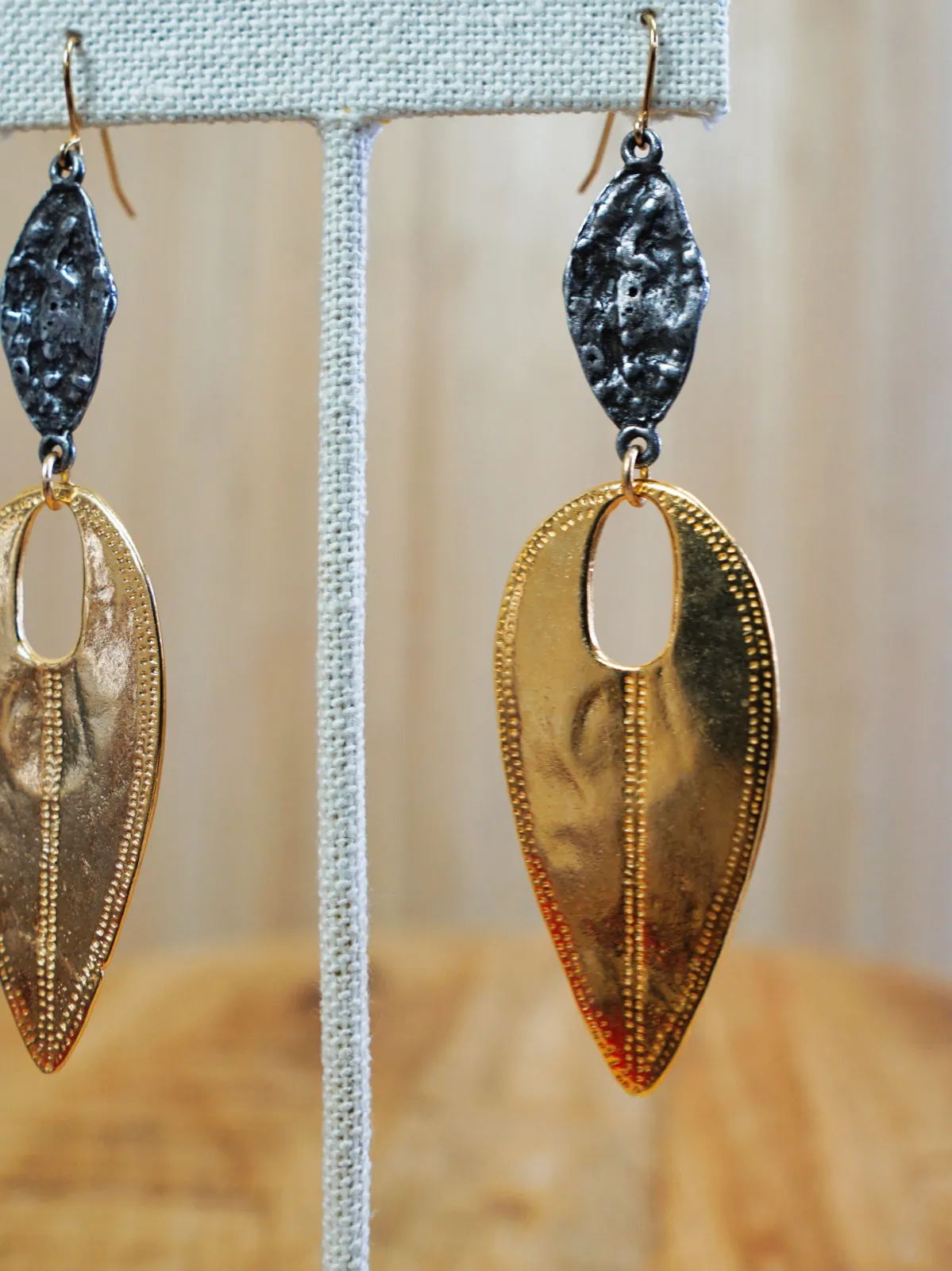 Hammered Gold Edgy Teardrop Earrings