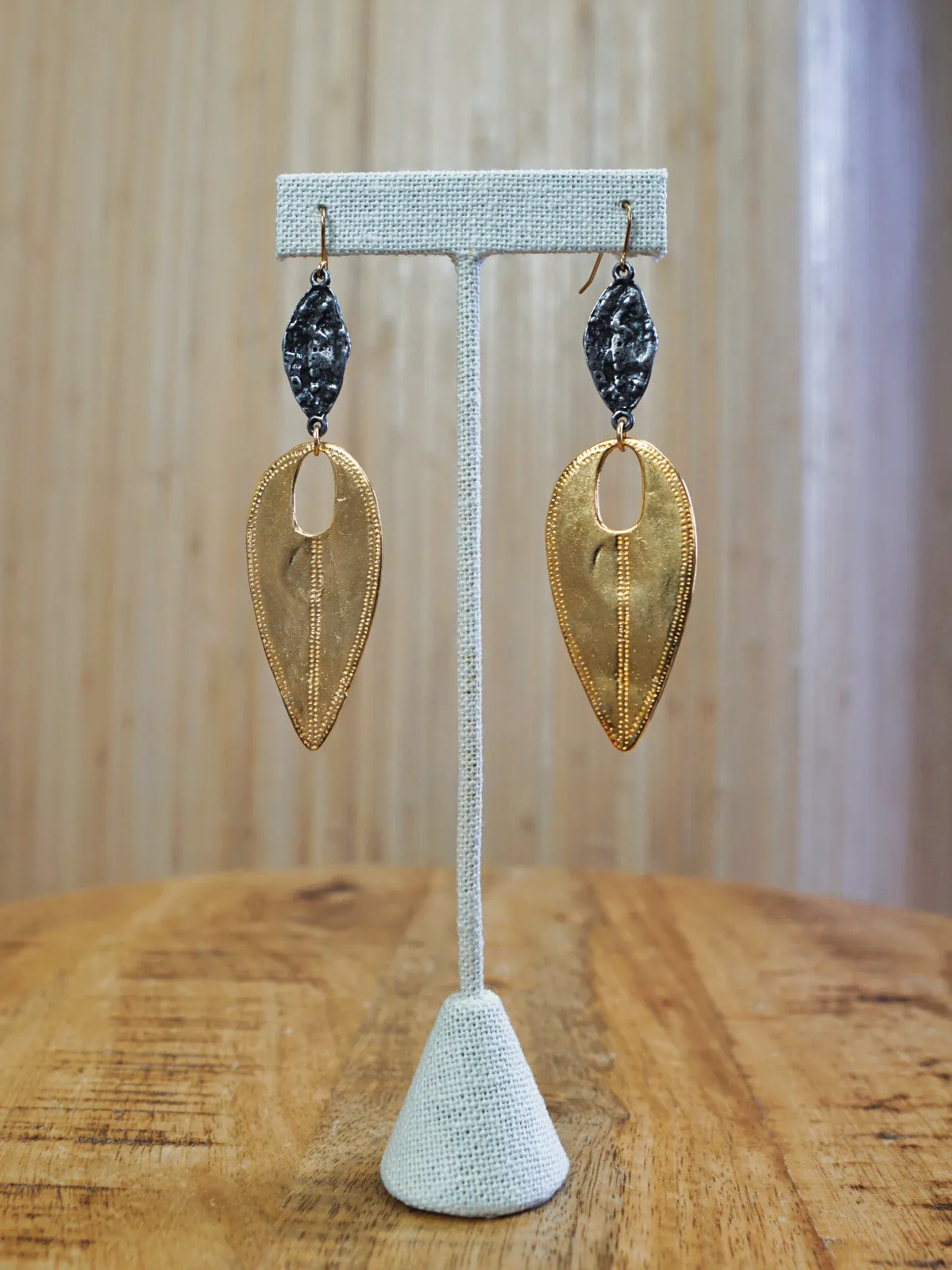 Hammered Gold Edgy Teardrop Earrings