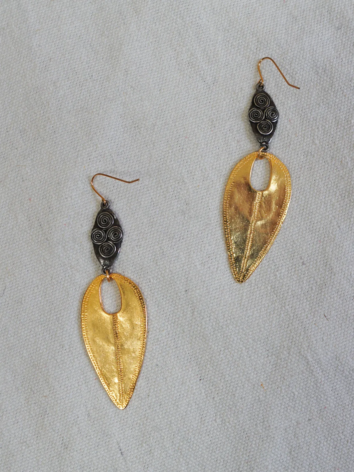 Hammered Gold Edgy Teardrop Earrings