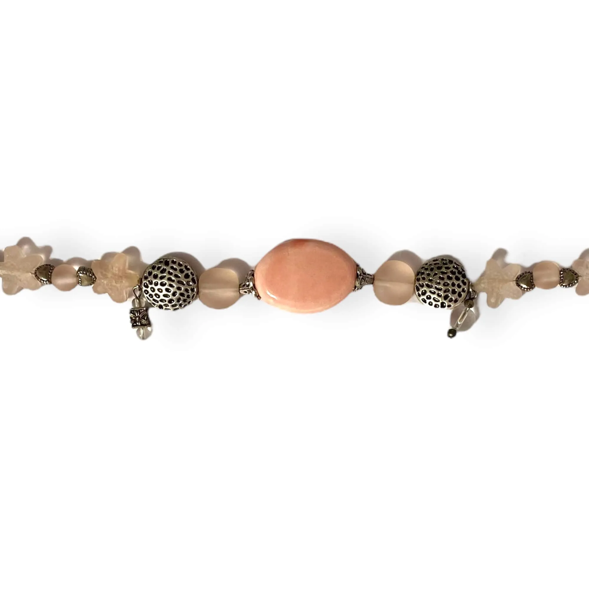 Handcrafted Antique Silver Peach Stone Toggle Bracelet