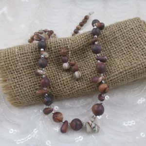 Handmade Lavender & Tan Artisan Bead Necklace & Earrings