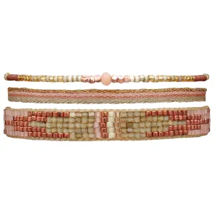 HANDMADE SET OF THREE NEUTRAL BRACELETS WITH PEACH SUNSTONE