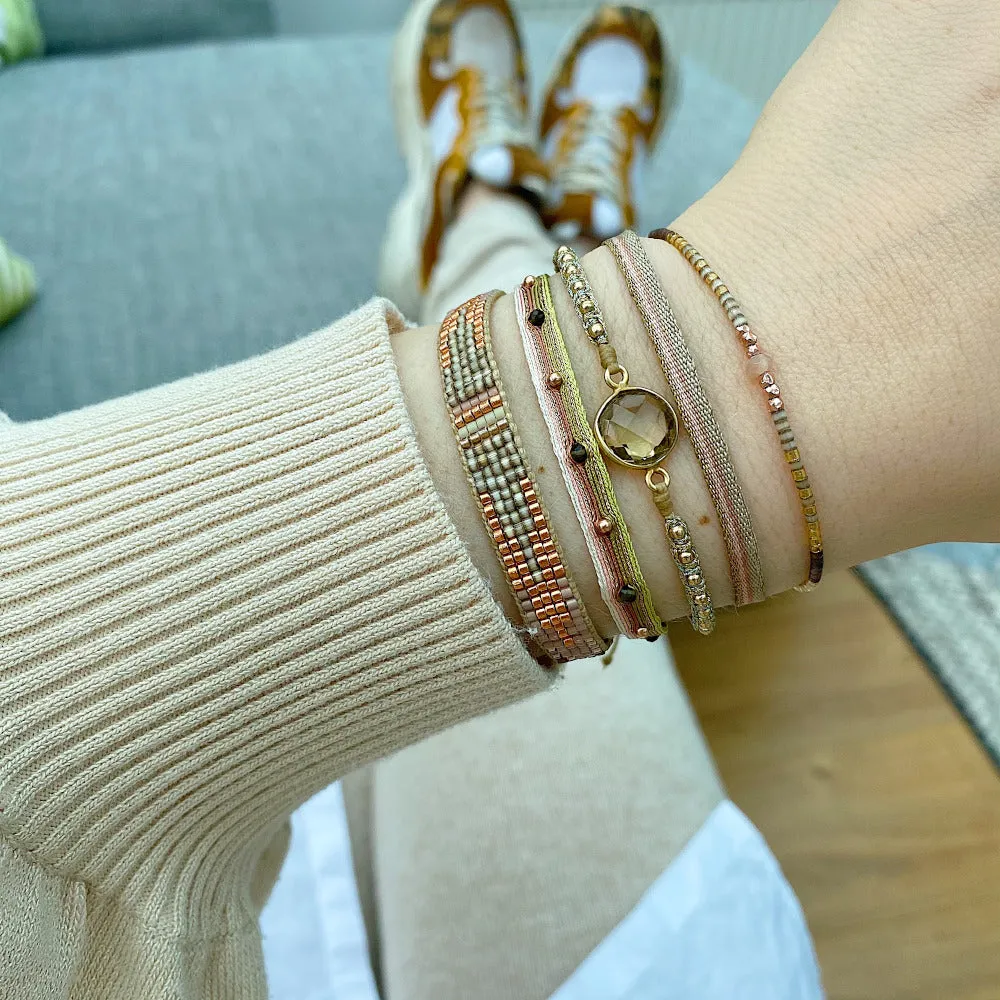 HANDMADE SET OF THREE NEUTRAL BRACELETS WITH PEACH SUNSTONE