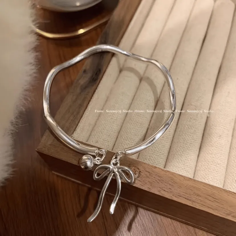 Handmade Silver Ribbon Bangle Bracelet