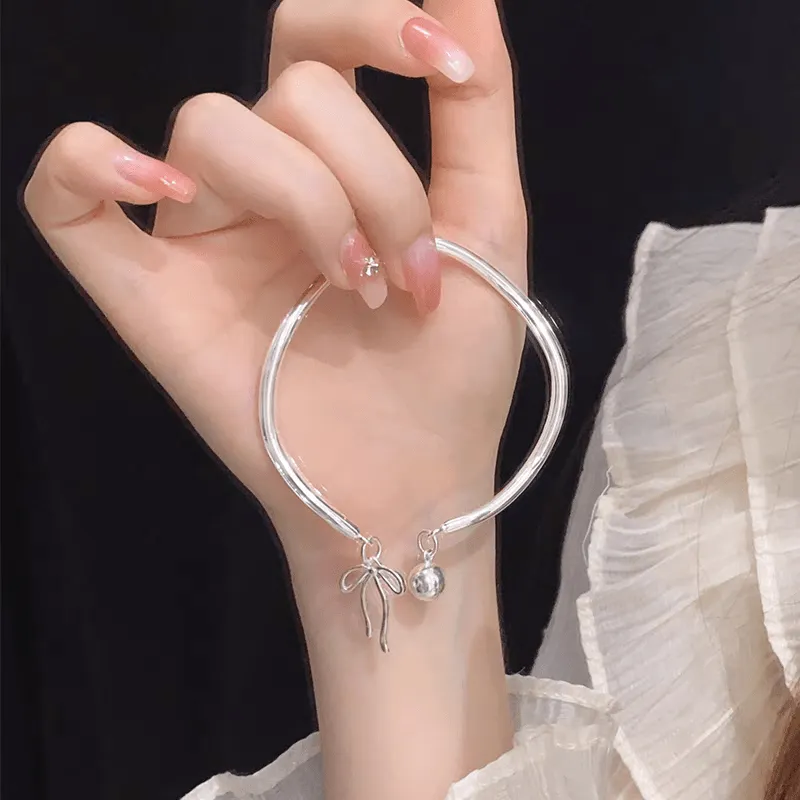 Handmade Silver Ribbon Bangle Bracelet