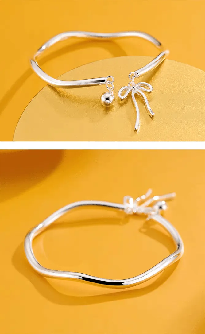 Handmade Silver Ribbon Bangle Bracelet