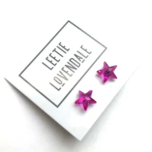 Hot Pink Faceted Petite Star Stud Earrings