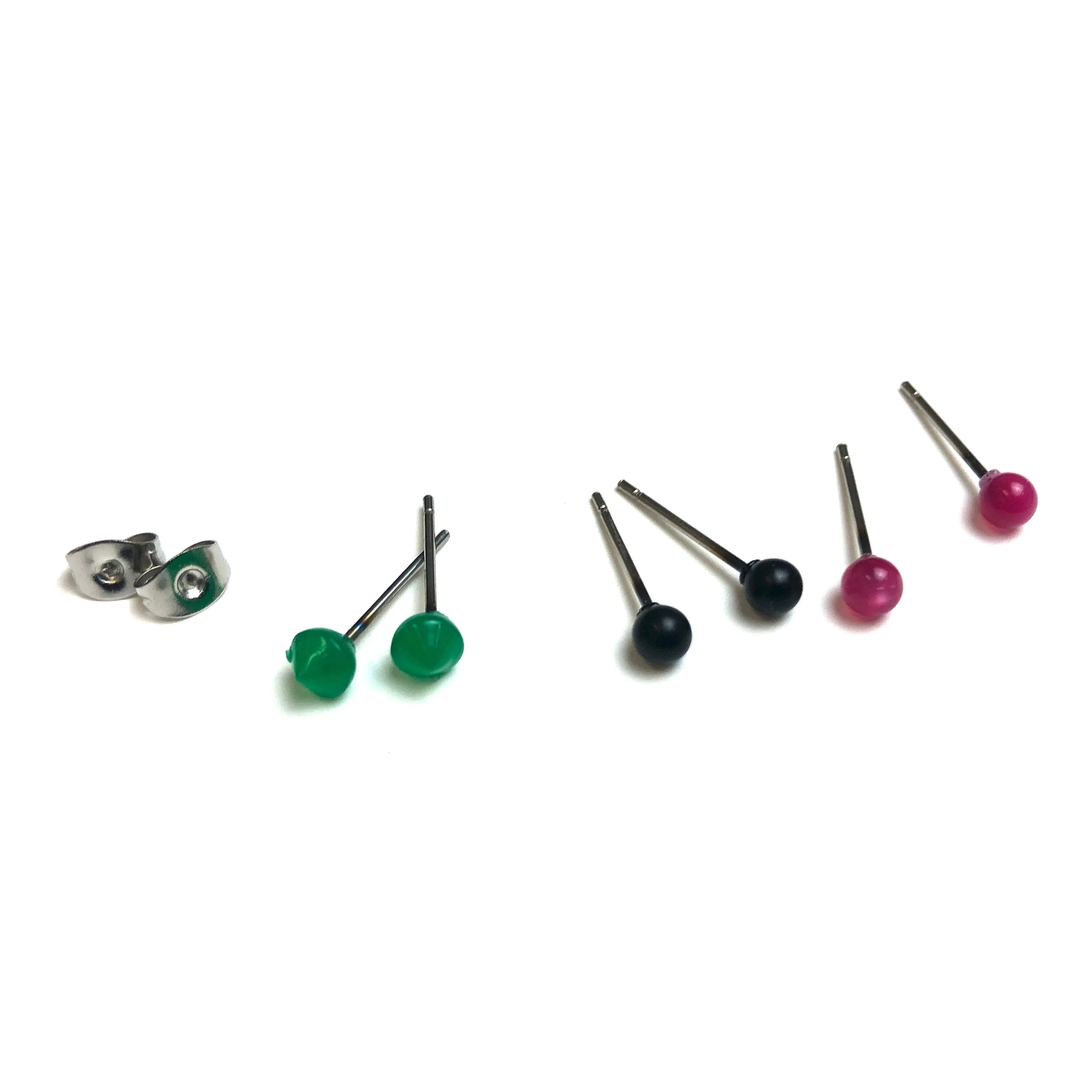 Hot Pink Moonglow Black & Emerald Tiny Stud Earrings Set