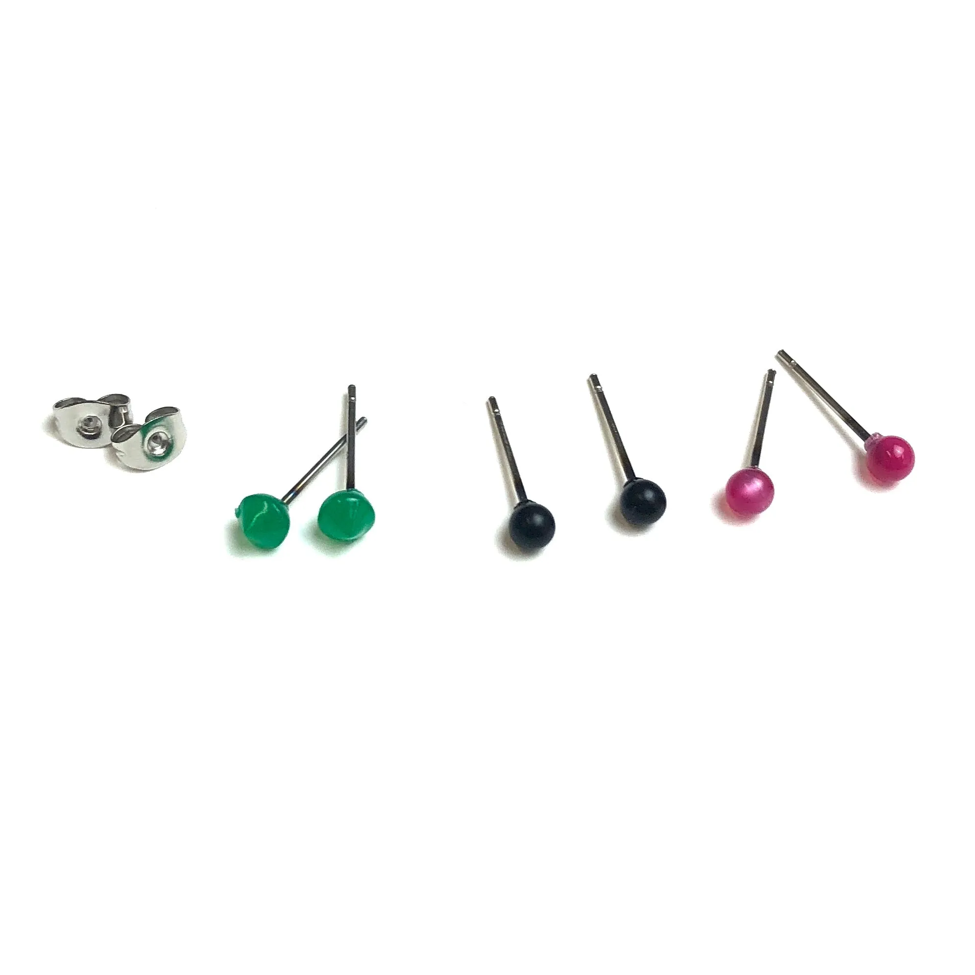 Hot Pink Moonglow Black & Emerald Tiny Stud Earrings Set