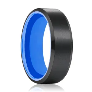 ICECUBE | Blue Ring, Black Tungsten Ring, Brushed, Beveled