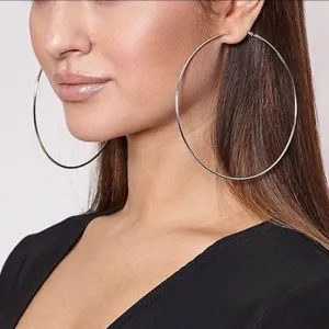 Jumbo Silver Hollow Skinny Hoop Earrings