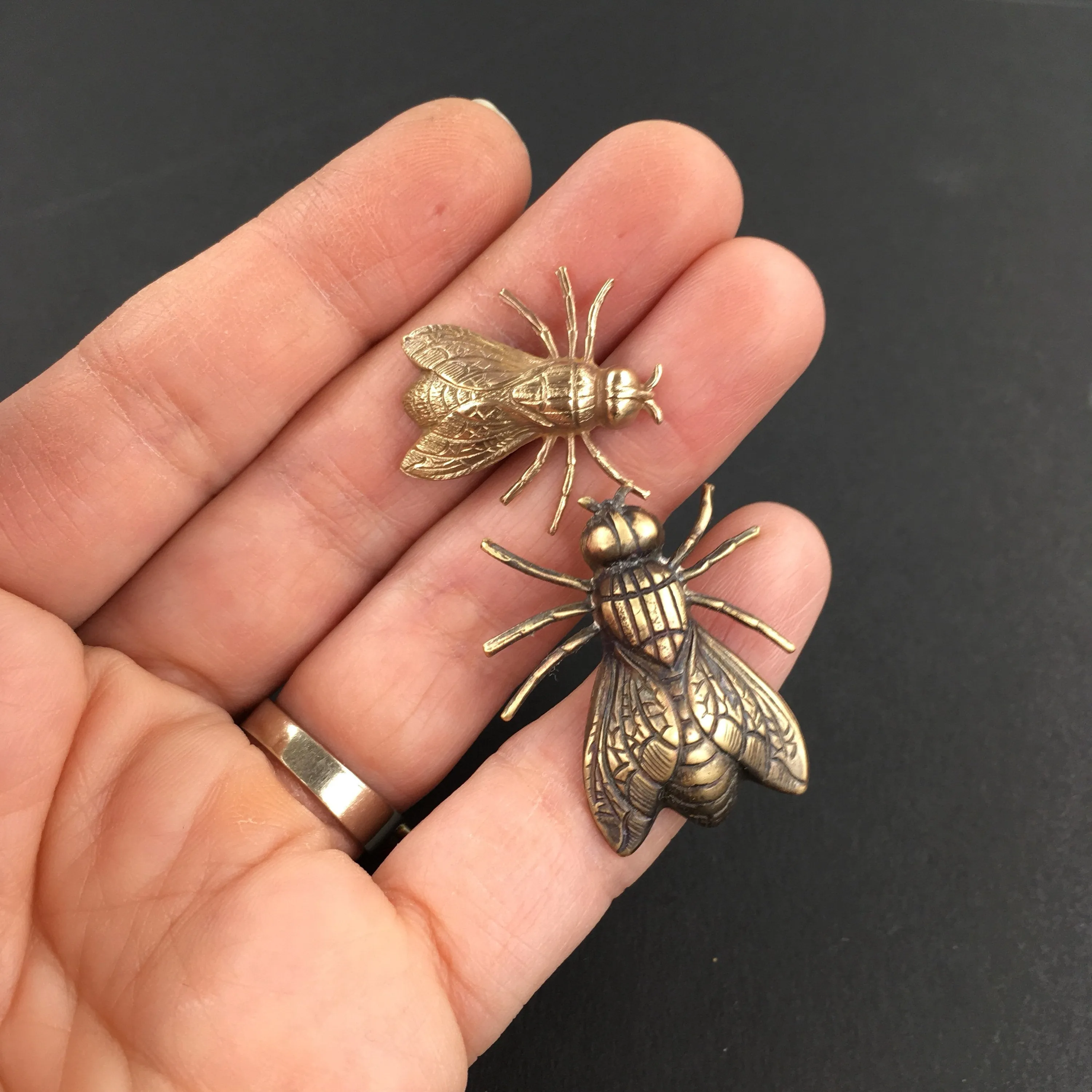 Large Brass Fly Insect Pin or Brooch