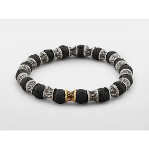 Lava Beads, One Gold Link, Oxidized Sterling Silver Bracelet