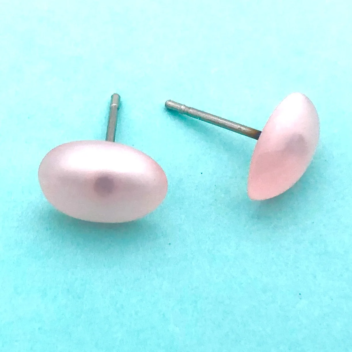 Light Pink Oval Moonglow Stud Minimalist Earrings