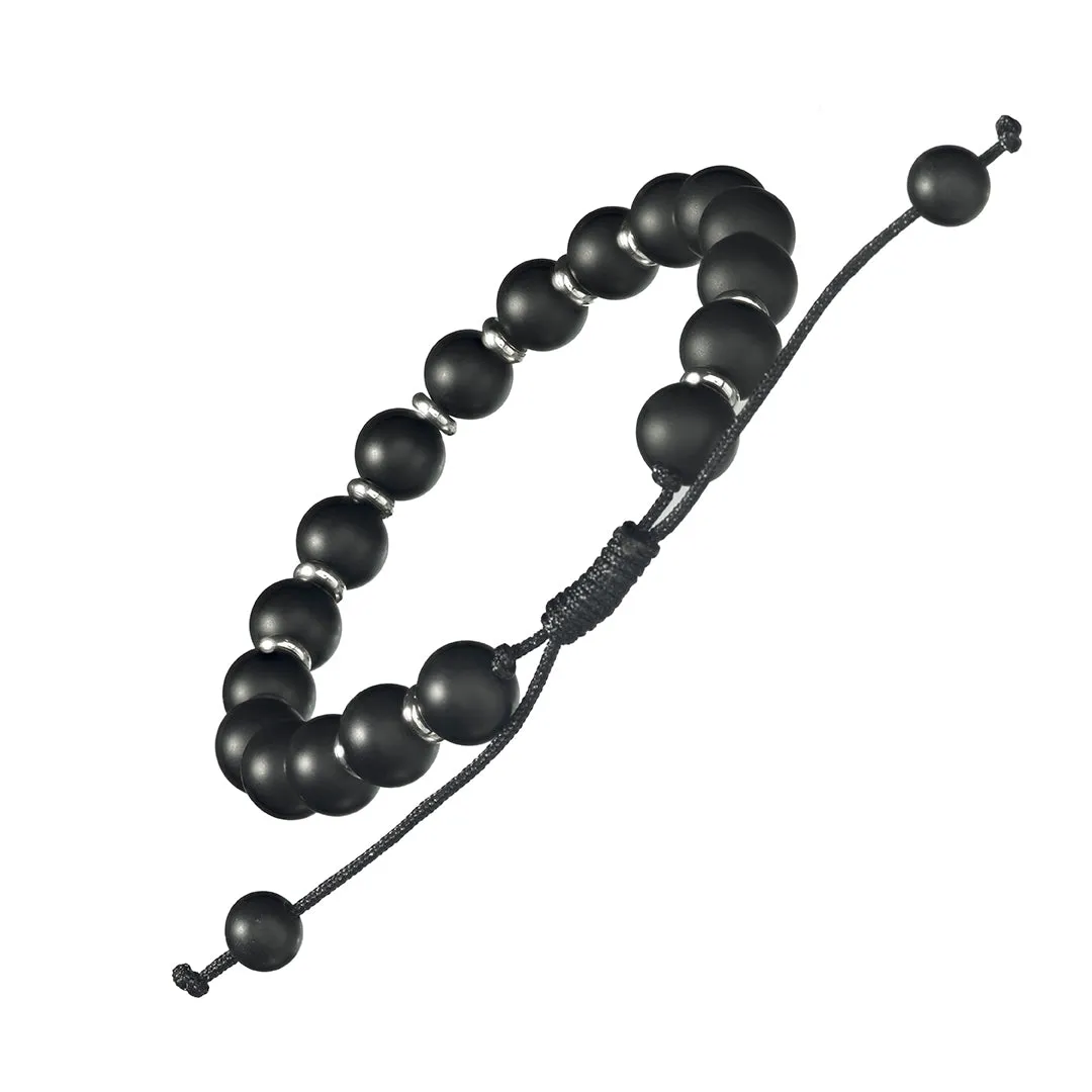 Matte Black Onyx Beaded Pull Cord Bracelet