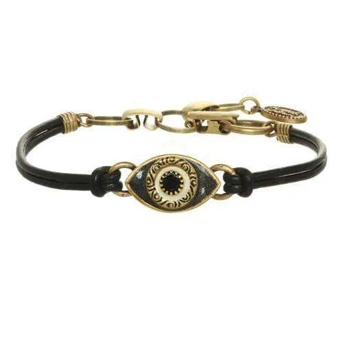 Michal Golan Black Evil Eye Bracelet on Leather