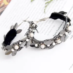 Midnight Muse Black Pearl Hoop Earrings – Edgy Glam