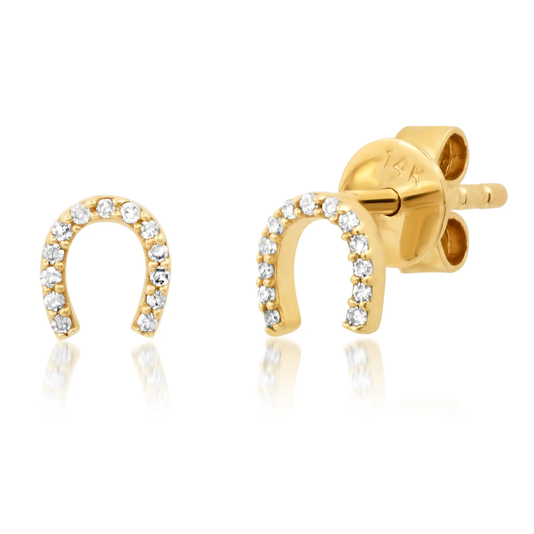 MINI HORSEHOE DIAMOND STUDS, 14kt GOLD